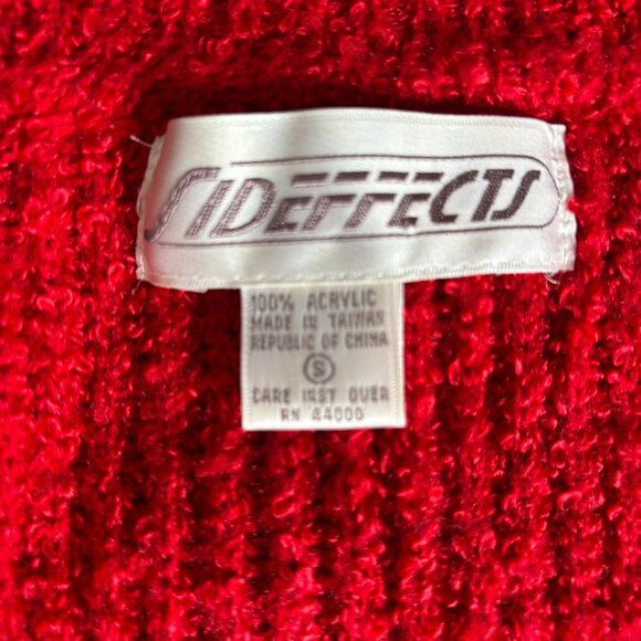 Vintage 90s Sideeffects Ribbed Open Front Cardigan Sweater S Red Acrylic - Picture 6 of 6